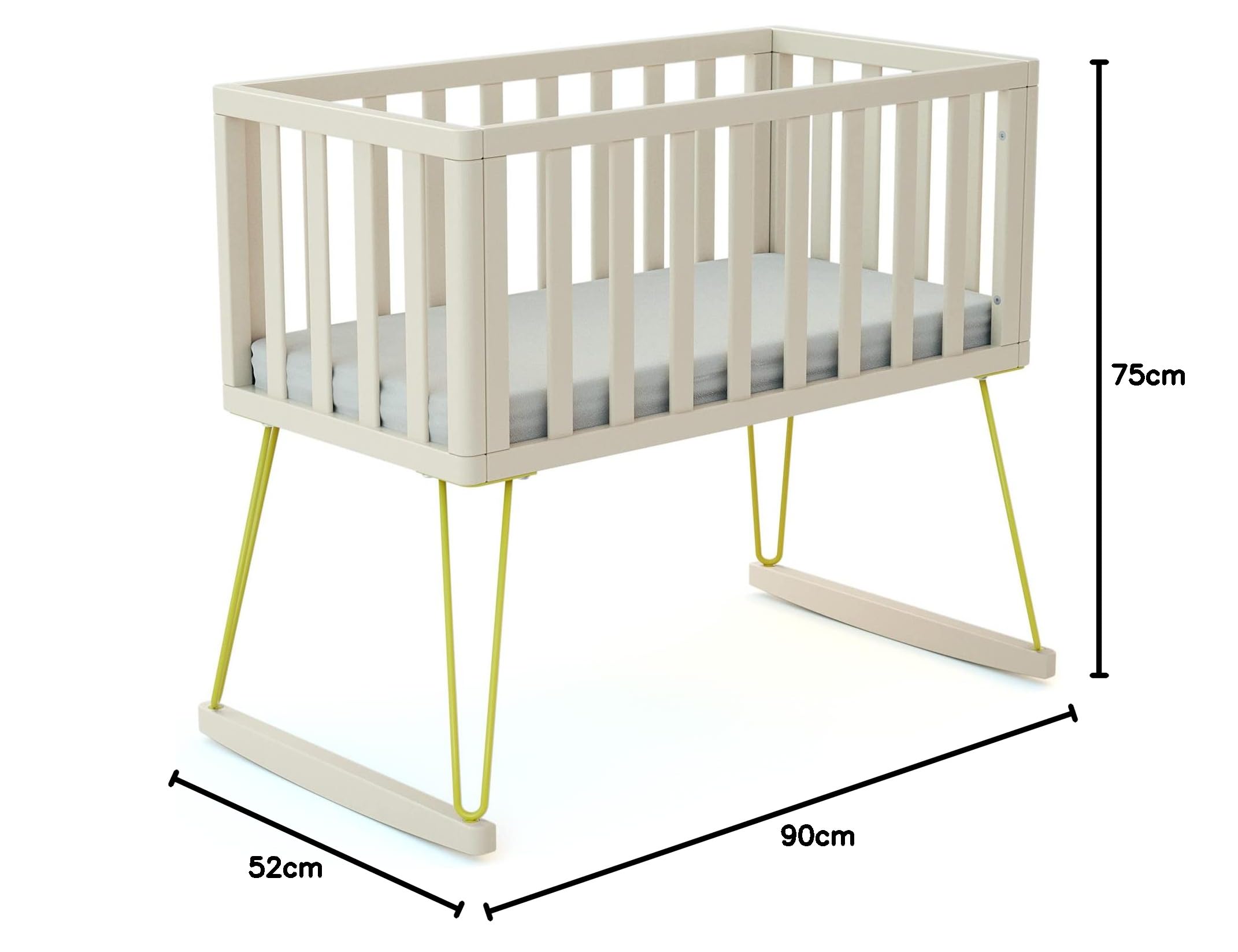 Culla a dondolo neonati legno ONLY - Giallo - 40 x 80-90 x 52 x 75 cm