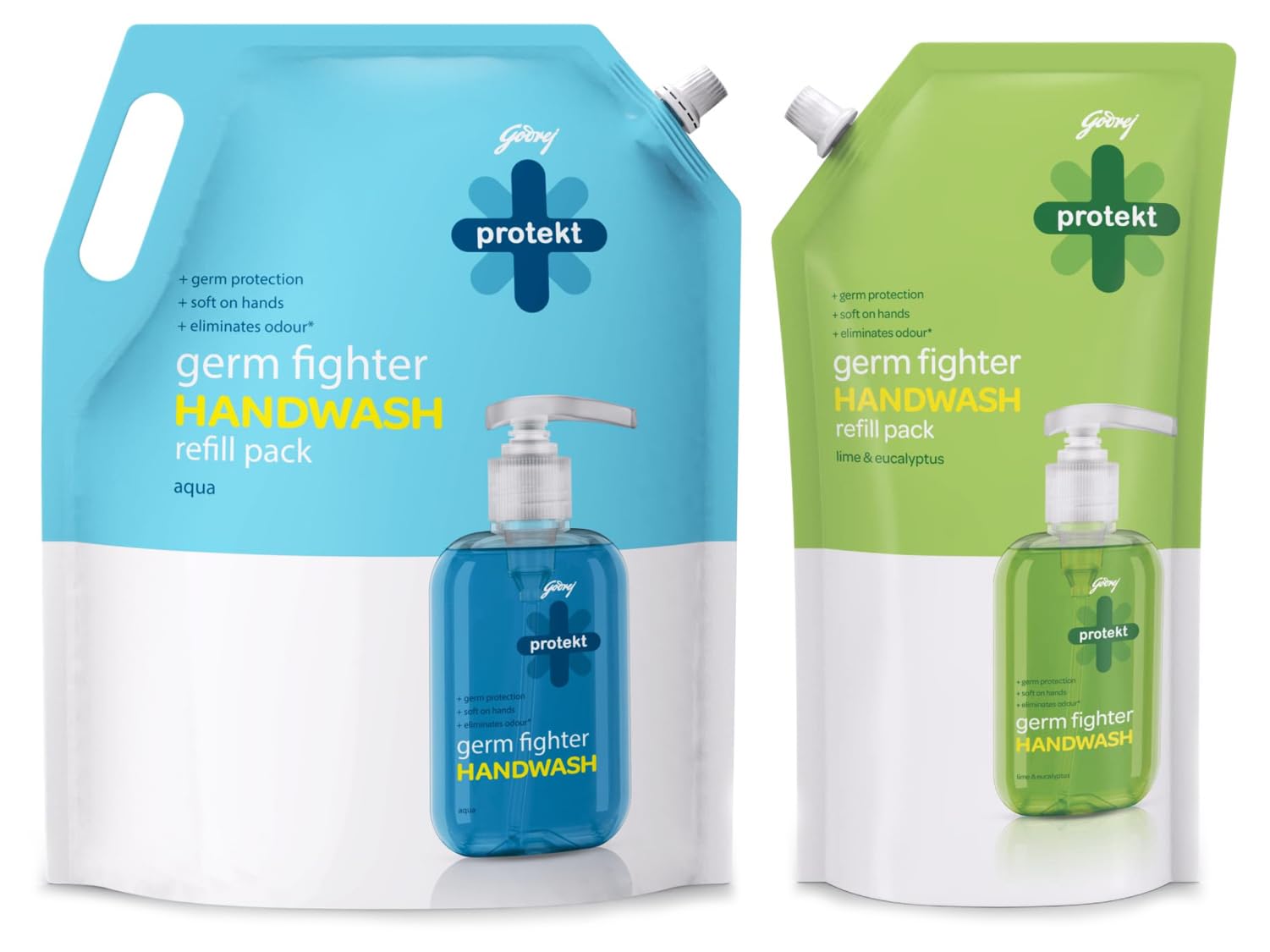 Germ Fighter Handwash Refill Pack | Aqua | Germ Protection & Soft on Hands - 1.5 L & Godrej Protekt masterchef's Handwash Refill, Lime - 725ml, 99.9% Germ Protection, With Glycerin