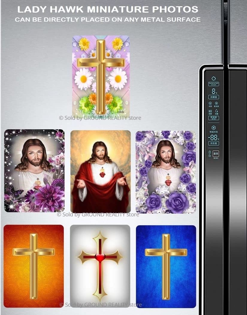 LADY HAWK Jesus Holy Cross Miniature Painting with magnetic backing. A Divine Gift for The Lord's Blessing. Directly sticks to any Metal Surface. Size 10x7cms Jesus Photo Frame Model Series - (G378) 3