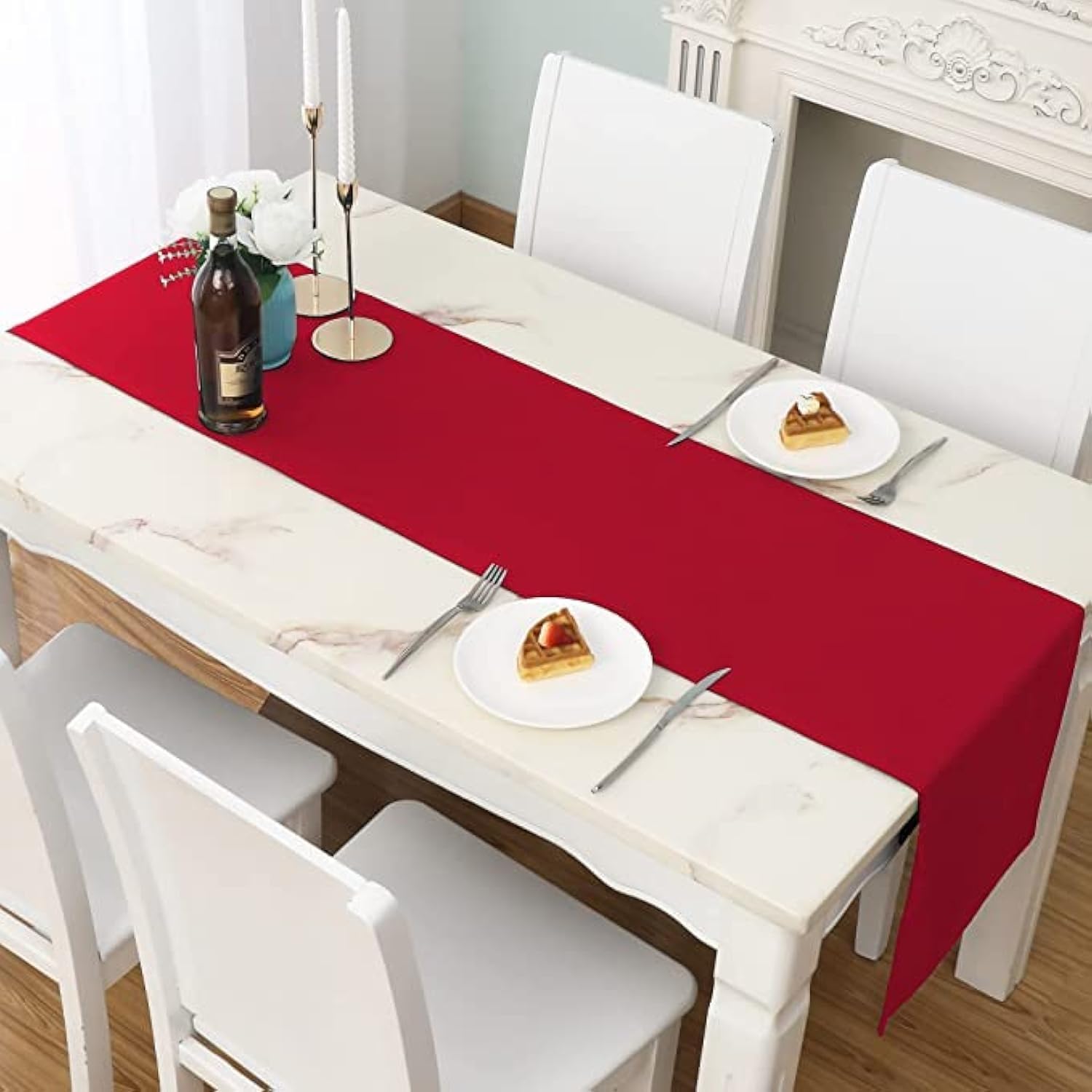 LivinEase Camino de Mesa 42 x 240 cm - Camino de Mesa Rojo Mezcla de Algodón 250 g/m² - Camino de Mesa Ideal para Mesa navideña de 6 a 8 Personas - Camino de Mesa (Rojo)