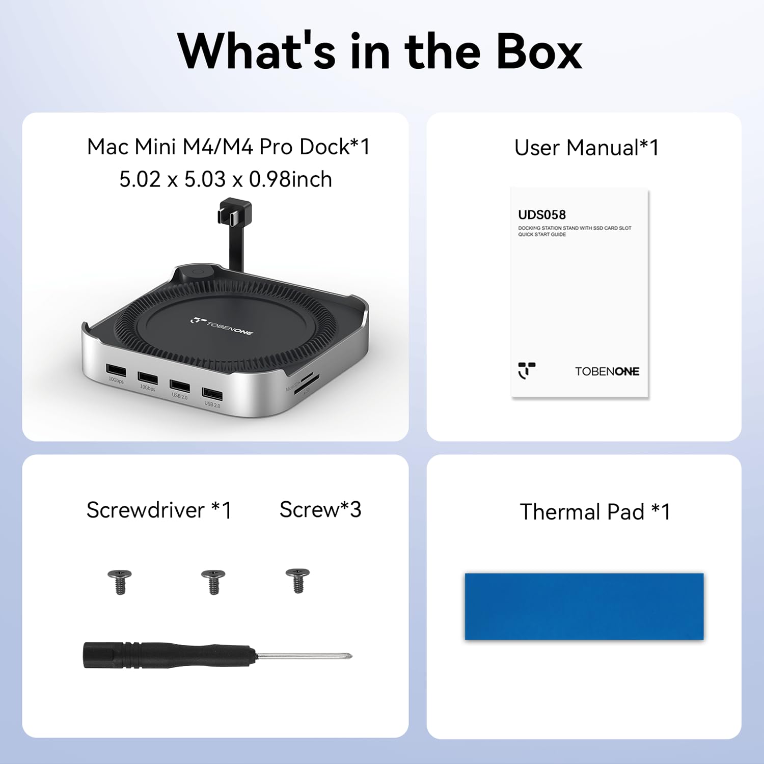 TobenONE 13-in-1 Mac mini M4 Dock with 8TB SSD Enclosure, Mac mini M4 Hub Stand for Mac mini M4/M4 Pro 2024, 4K@144Hz DP, 4K@60Hz HDMI, 5 USB (Max 10Gbps), SD/Micro SD, Audio, One-Touch Power Button — view 9