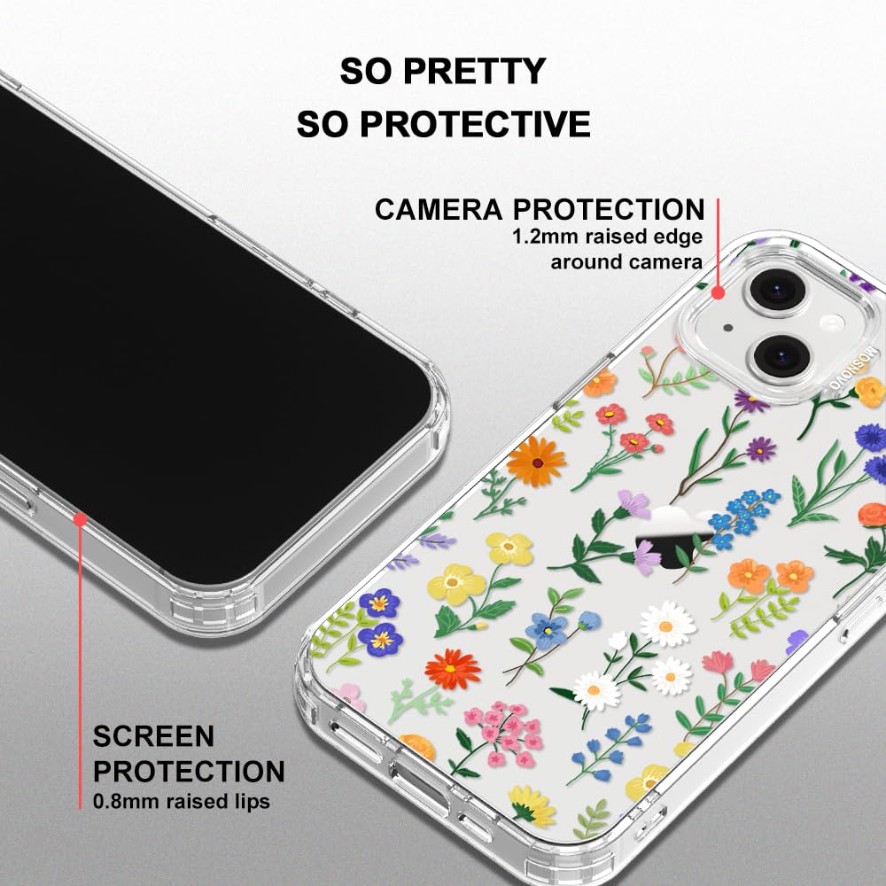 MOSNOVO Hülle für iPhone 13 & iPhone 14, [2 m Militärschutz] [Anti-Abblätter-Technologie] Transparente stoßfest TPU Stoßfänger Handyhülle mit Design - Botanische Blumen - 5