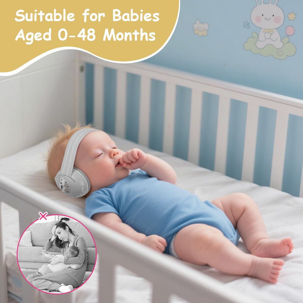 Cuffie antirumore 2 in 1 per bambini, antiscivolo, con cancellazione del rumore, ultra morbide e regolabili fino a 0-48 mesi, protezione dell'udito per dormire e viaggiare