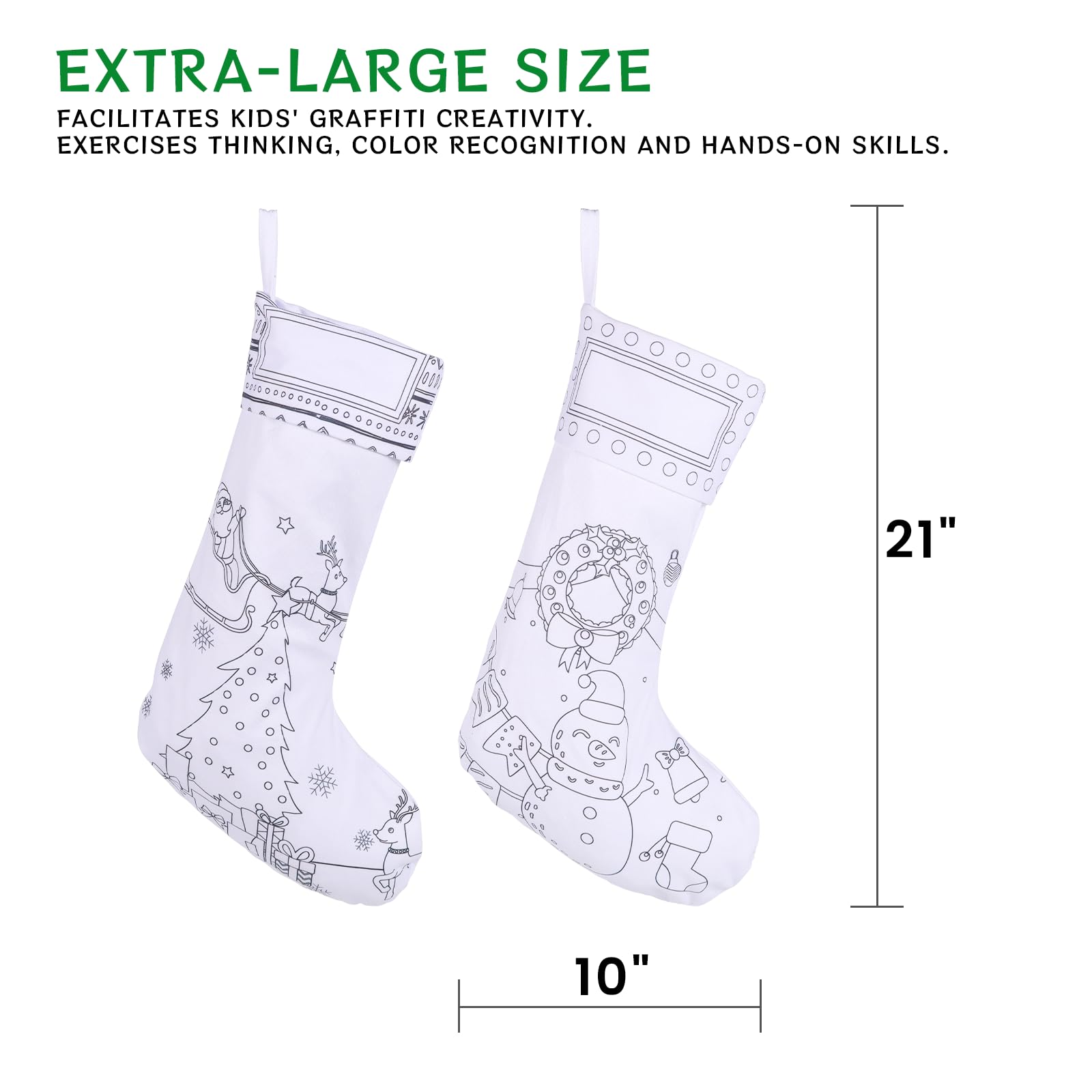 CHANG SONG DIY Stockings Craft Graffiti Kit Christmas Stocks Holiday Decoration Gift for Kids 2 Pack with Watercolor Pens