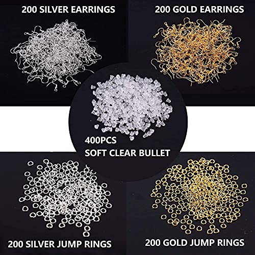 1200Pcs 925 Sterling Silver Ear Wire Earrings Making Supplies Kit, Silver Hypoallergenic Earring Fish Hooks, Jump Rings Clear Silicone Earring Backs For Diy Jewelry Making Silver And Gold #TOP1