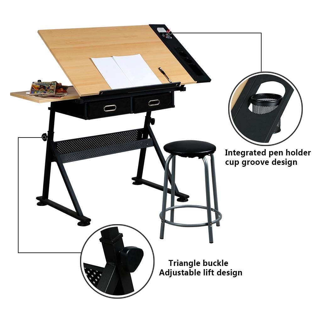 Yaheetech Adjustable Height Drawing Table, Drafting Table, Artist