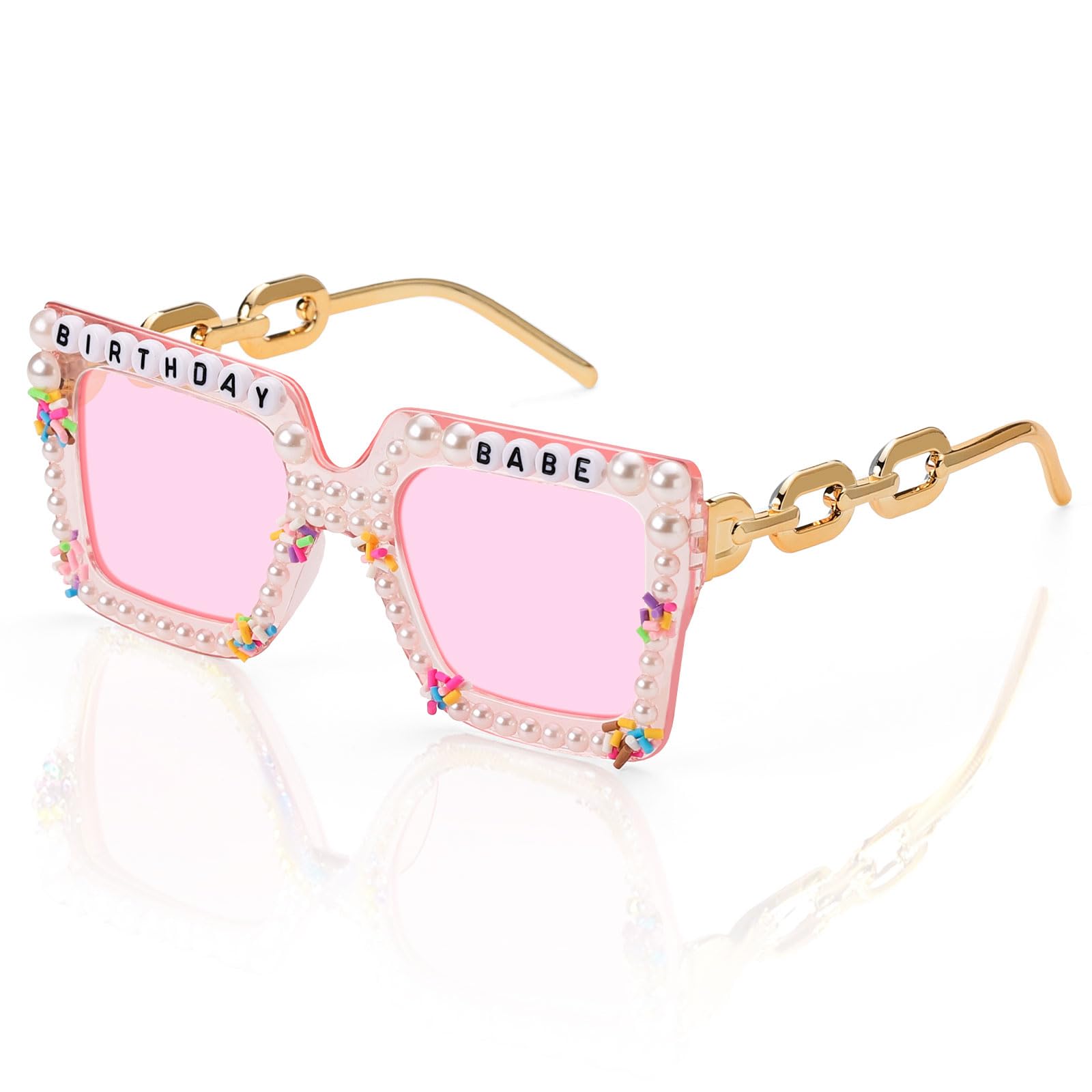 Etercycle Pink Sunglasses Birthday Glasses for Women Square Happy Birthday Party Sunglasses Cute Birthday Gifts Sun Glasses