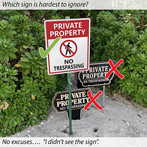 SmartSign No Trespassing Signs Private Property, 10 x 12 Inches Aluminum Sign with 3 Feet Stake - Image 4