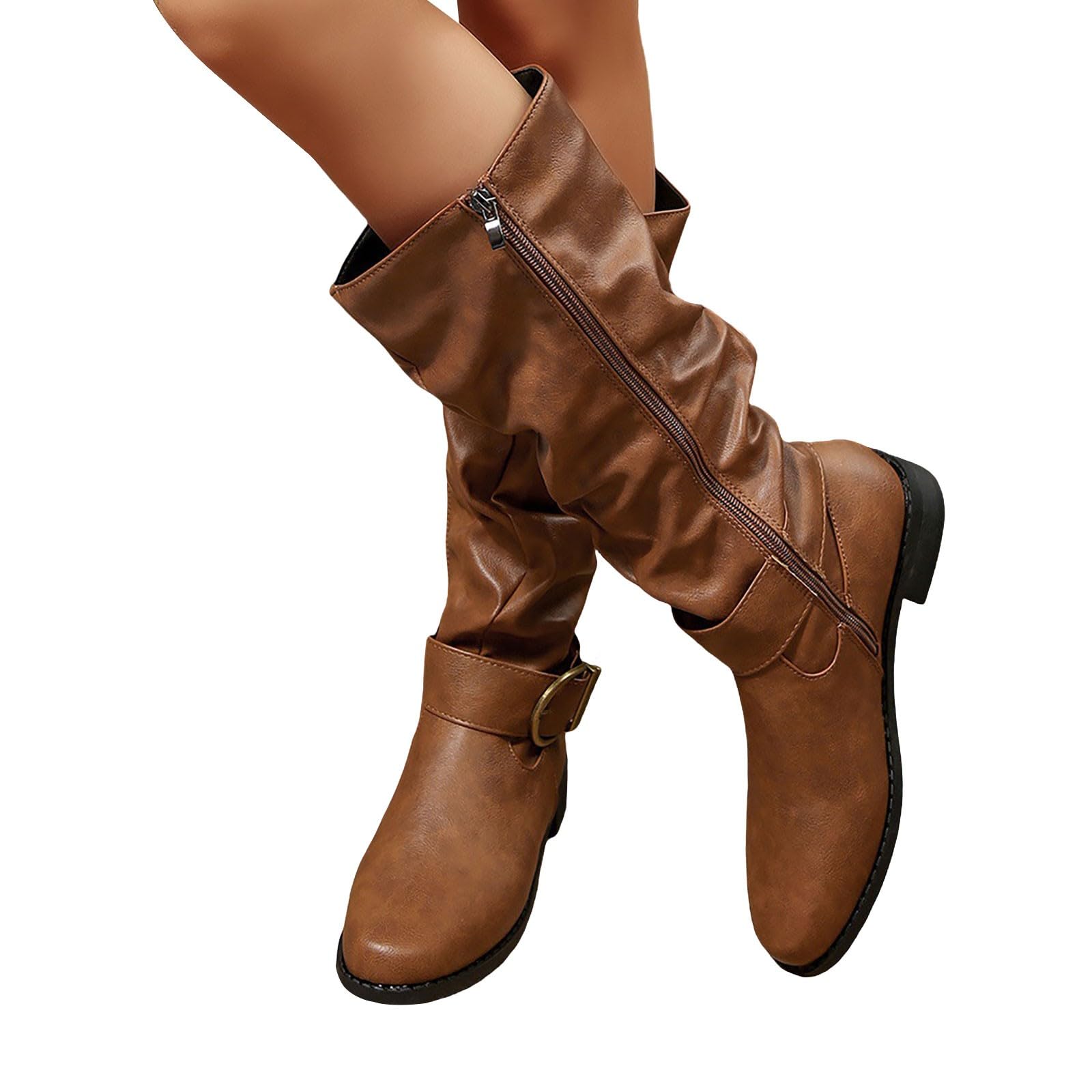 Stivali con tacco, eleganti, stile western, da cowboy, da donna, medio alto