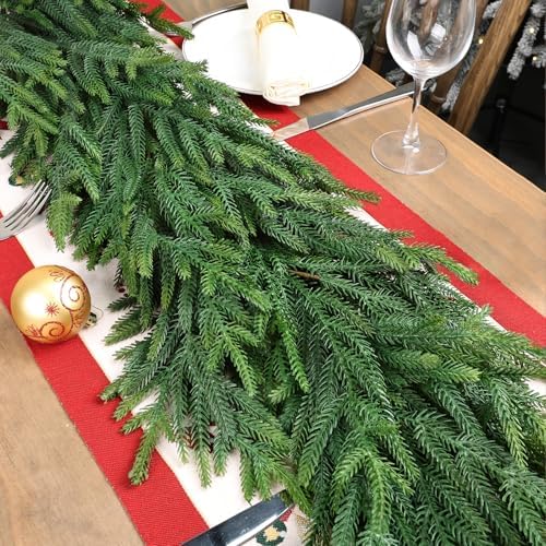 Christmas Cedar Garland for Staircase Real Touch Droopy Bendable Lifelike Faux Xmas Garlands for Decoration Christmas Green Pine Mantle Garland Thanksgiving Table Decorations Outdoor Indoor 60