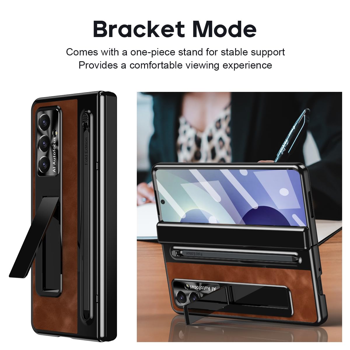 BRAND SET Etui do Samsung Galaxy Z Fold8 Ultra z uchwytem i uchwytem na długopis, etui PC z odpornym na wstrząsy, wbudowaną osłoną ekranu, zawiasami i osłoną aparatu, brązowe