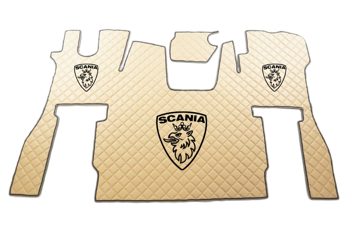 Tapis De Sol Matelassés KRAM-TRUCK Pour Scania R Nouvelle Génération (2017+) – Marron Foncé – Siège Passager Fixe Et Pivotant