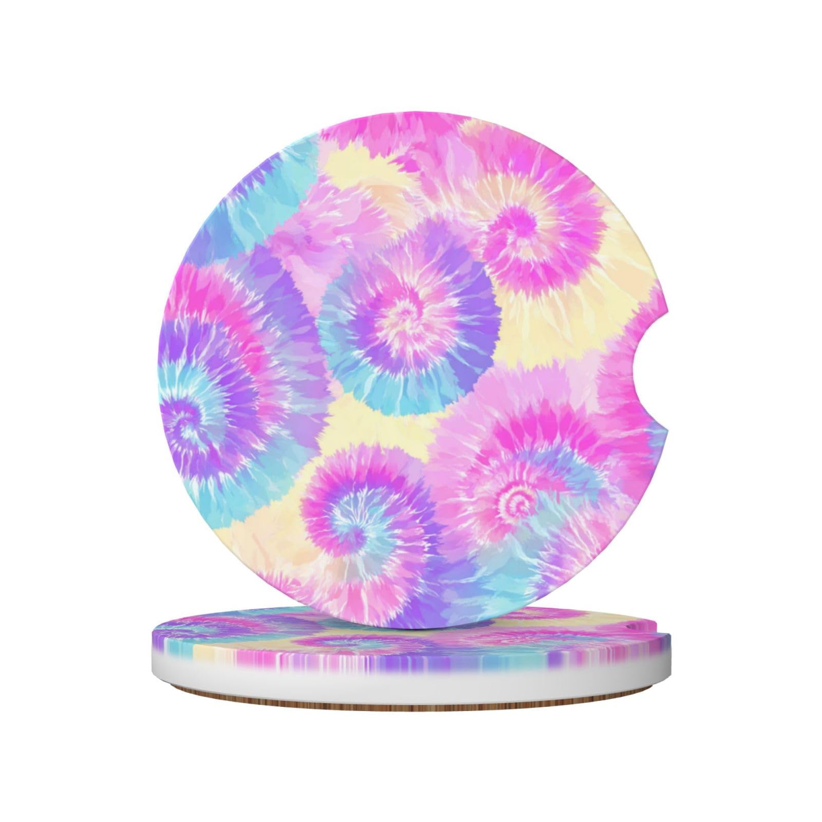 Color Tie-Dye Swirl Fabric Print Pattern Ceramic Coasters,2pcs