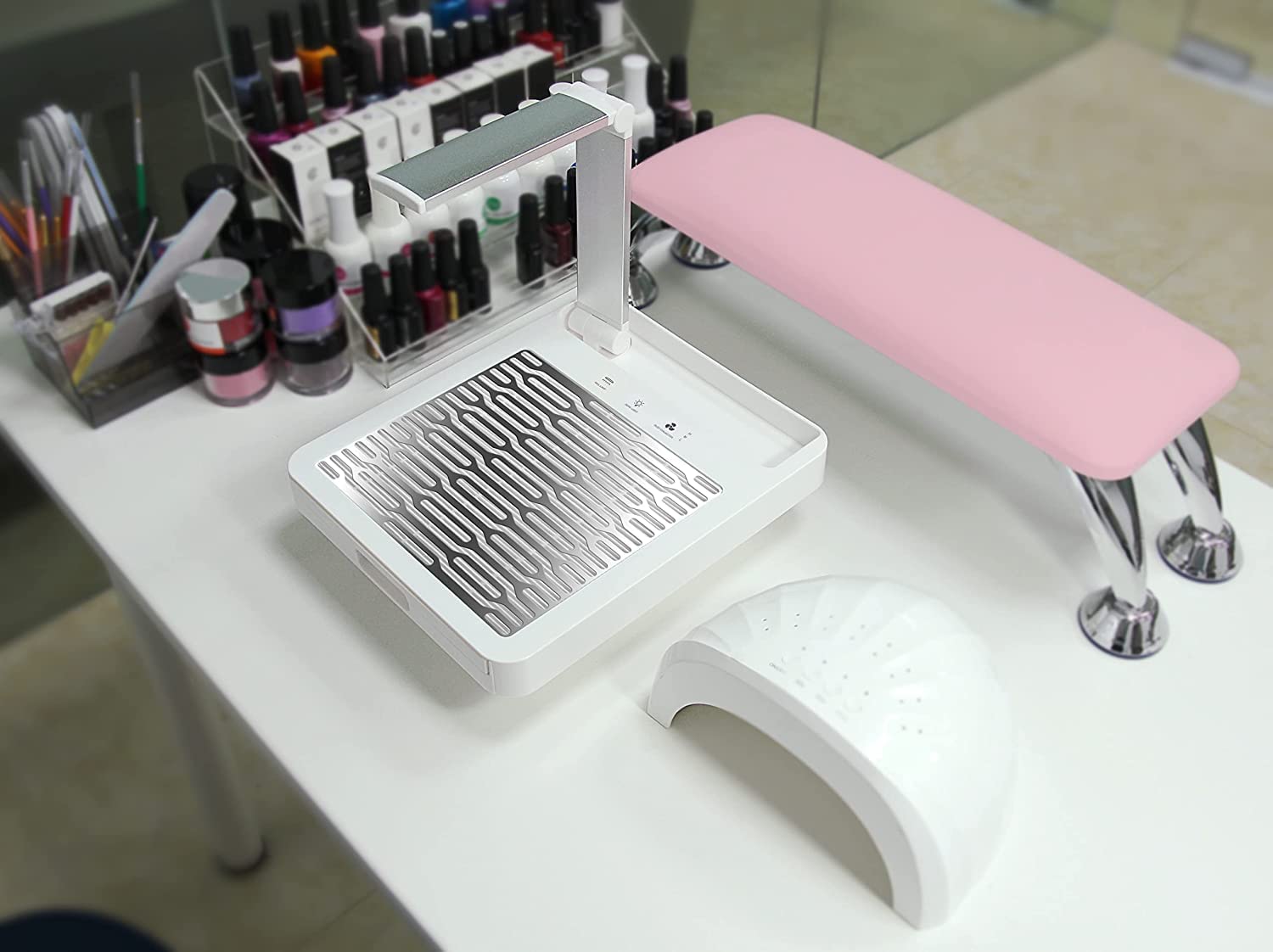 Aspirador Uñas Profesional de Escritorio para Pedicura y Manicura,con Lámparas de Uñas y LED,Velocidad Ajustable,sin Necesidad de Bolsas de Polvo