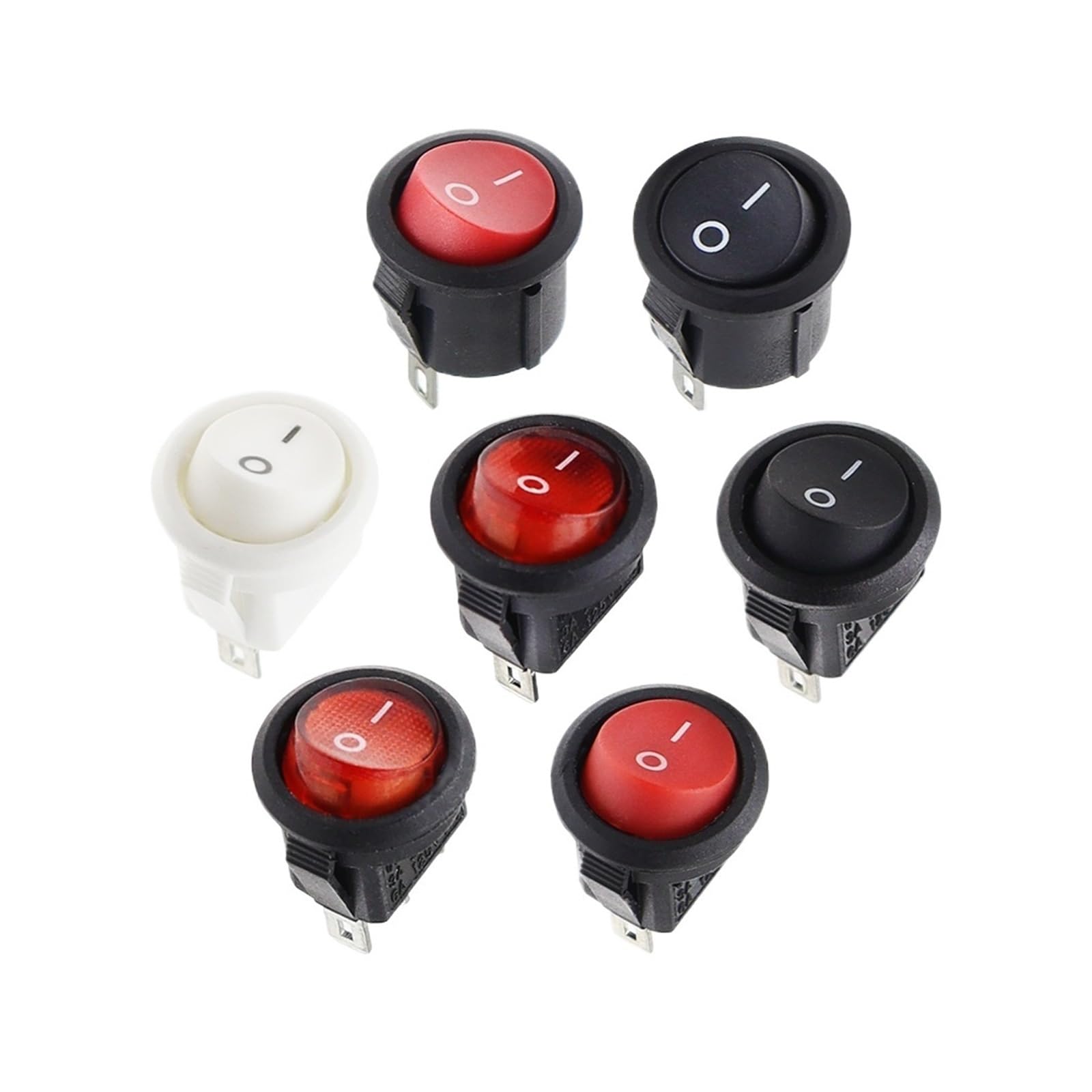 100 Piezas de 2 Pines, Rojo, KCD1, 2 Pines, 15 mm, Interruptor basculante Redondo for Barco, Encendido/Apagado, CC, CA, 3 A/250 V, for Coche