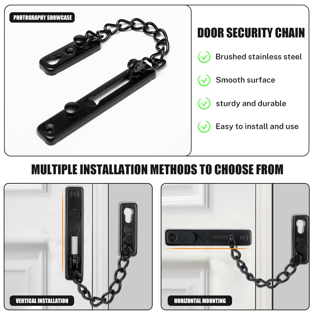 2 Piezas Cerrojo Cadena Puerta Interior Seguridad Cerradura de Cadena de Puerta Antirrobo Cadena de Puerta de Acero Inoxidable con 8 Tornillos y 1 Cuchillo de Tornillo Para Puertas y Ventanas