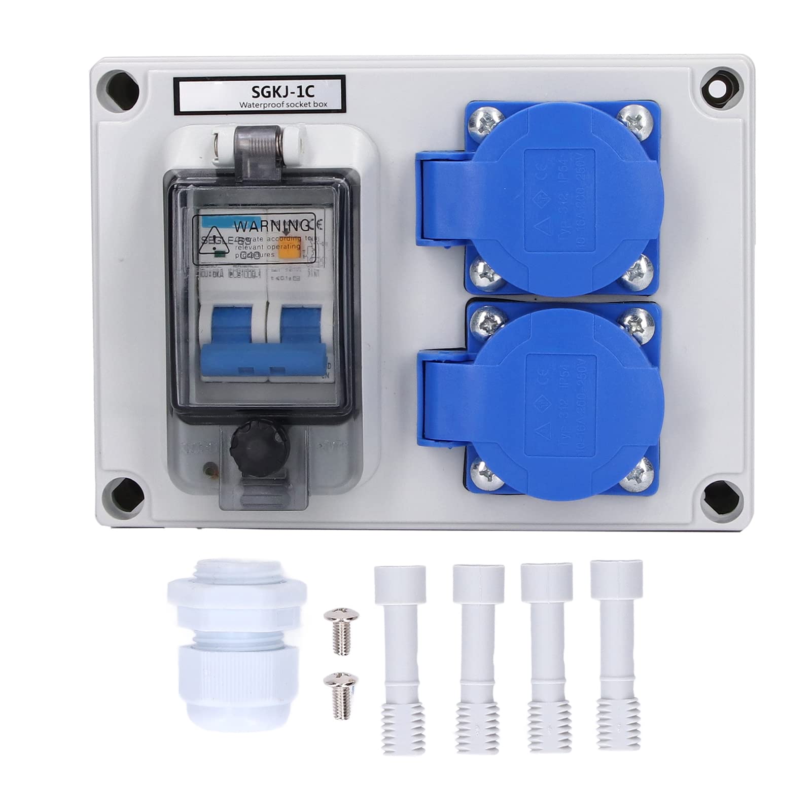 Eujgoov SGKJ-2C 2-pozycyjne Niemieckie Gniazdo Wodoodporny ABS Shell Power Outlet Box 200-250V z 230V 40A 1P + N RCD