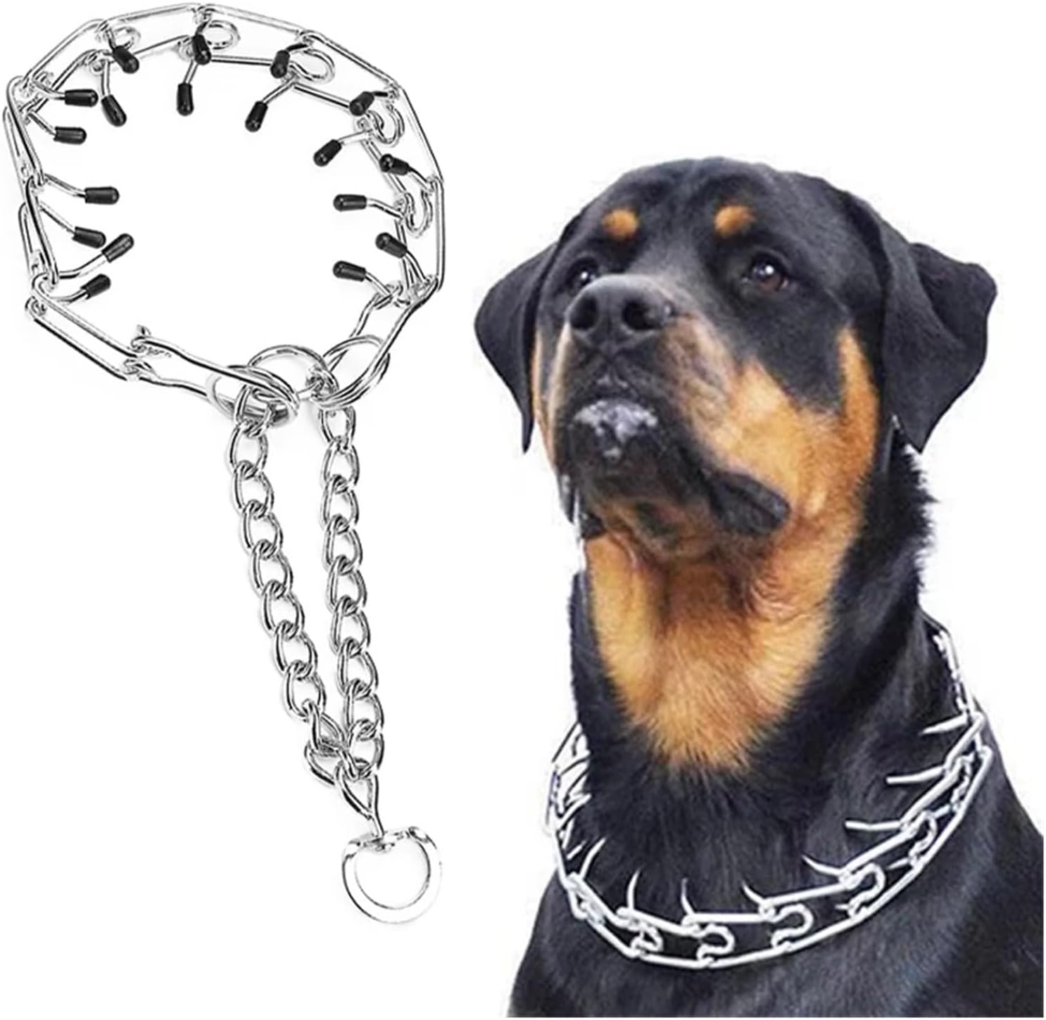 Large Dog Prong Training Collar with Adjustable Detachable Rubber Tips(4mmx60cm)