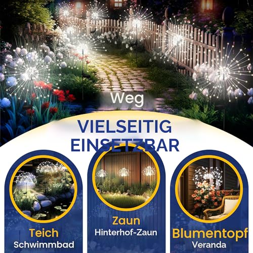GIGALUMI Solarleuchten für den Außenbereich, 4 Stück, Solar-Feuerwerk-Lichter, wasserdicht, 120 LEDs, Solar-Starburst-Licht für Hof, Balkon, Terrasse, Pflanzgefäß, Gartendekoration (kaltweiß)