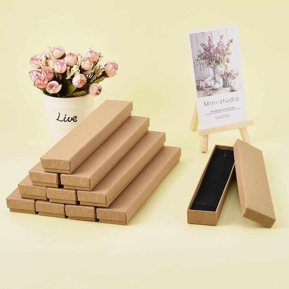 Craftdady Lot de 12 boîtes à bijoux rectangulaires en carton kraft marron avec couvercles pour colliers, montres, cadeaux