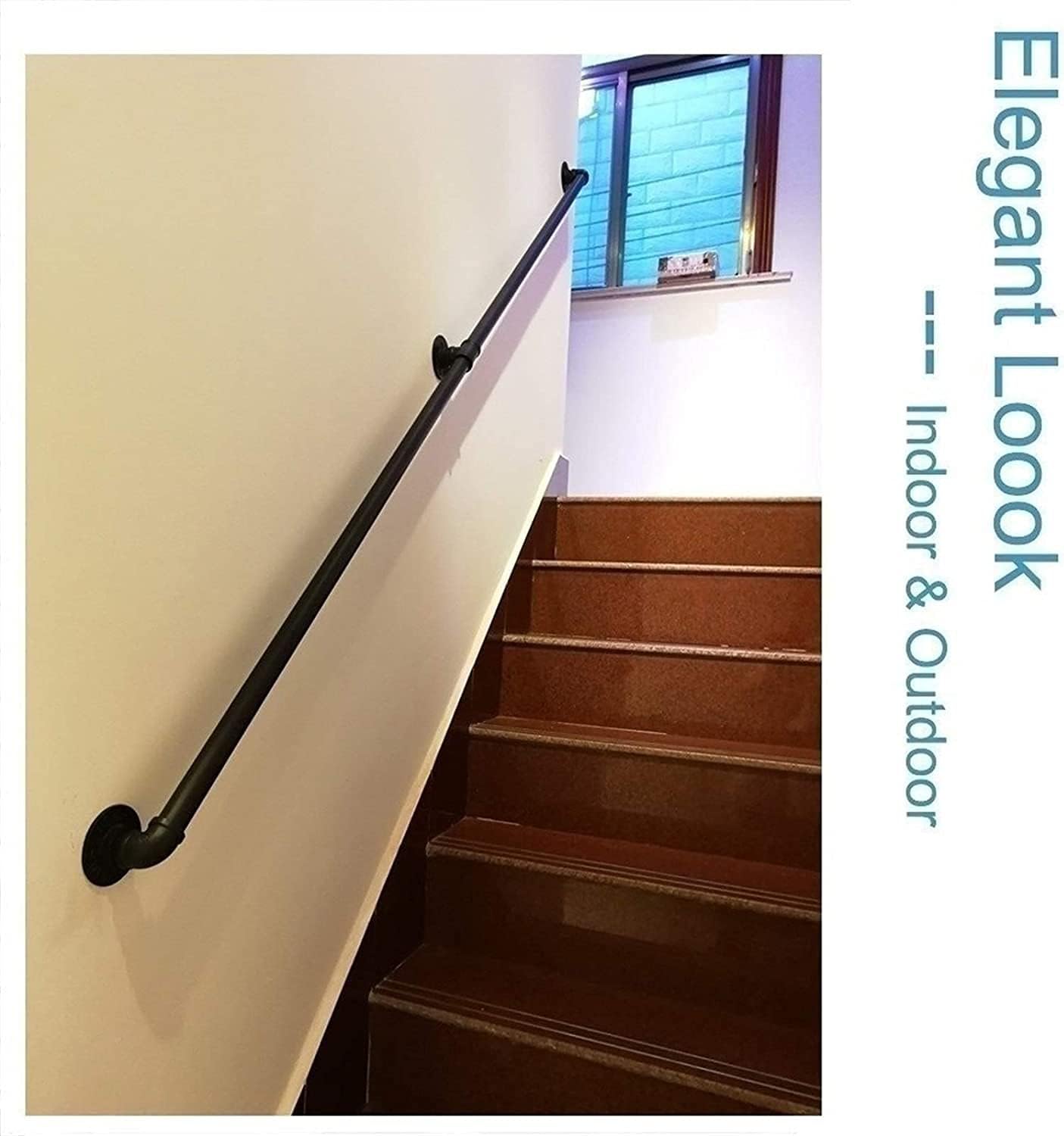 MObyat Handrail, Stair Banister handra for Indoor Outdoor Stair Handrail Grab Bar 100cm 150cm 180cm 250cm 300cm ，Wall Mounted Staircase Handrail Banister Rail Support Kit | Grab Rail for
