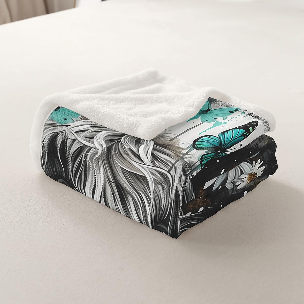 Wild Animals Western Cow Throw Blanket for Kids,Retro Rustic Farmhouse Fleece Throw Blanket for Bedroom Sofa Dorm Decor,Highland Cattle Lightweight Bed Blanket,40 x 50 Inches image 5