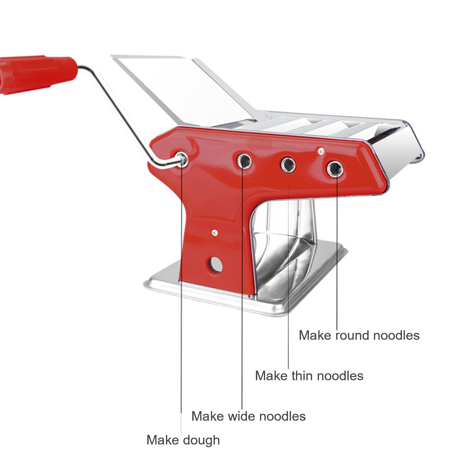 Pasta Maker Manuelle Edelstahlmaschine mit Handkurbel, 3 einstellbare Breiteneinstellungen, einfach zu bedienende Nudelpresse für runde und dünne Nudeln, langlebiges Design