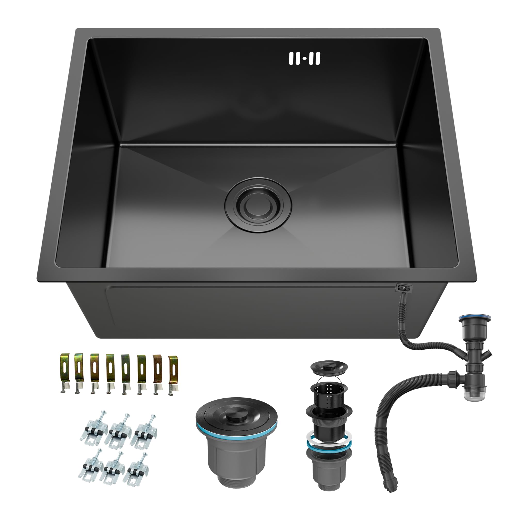 ANW HOME Lavandino Cucina Lavello Cucina 1 Vasca Acciaio Inox 304, da Incasso o Sottotop 54x44 cm Grafite PVD, Rivestimento Nano, Spessore 3.0+1 mm, Profondità 22 cm, con Sifone