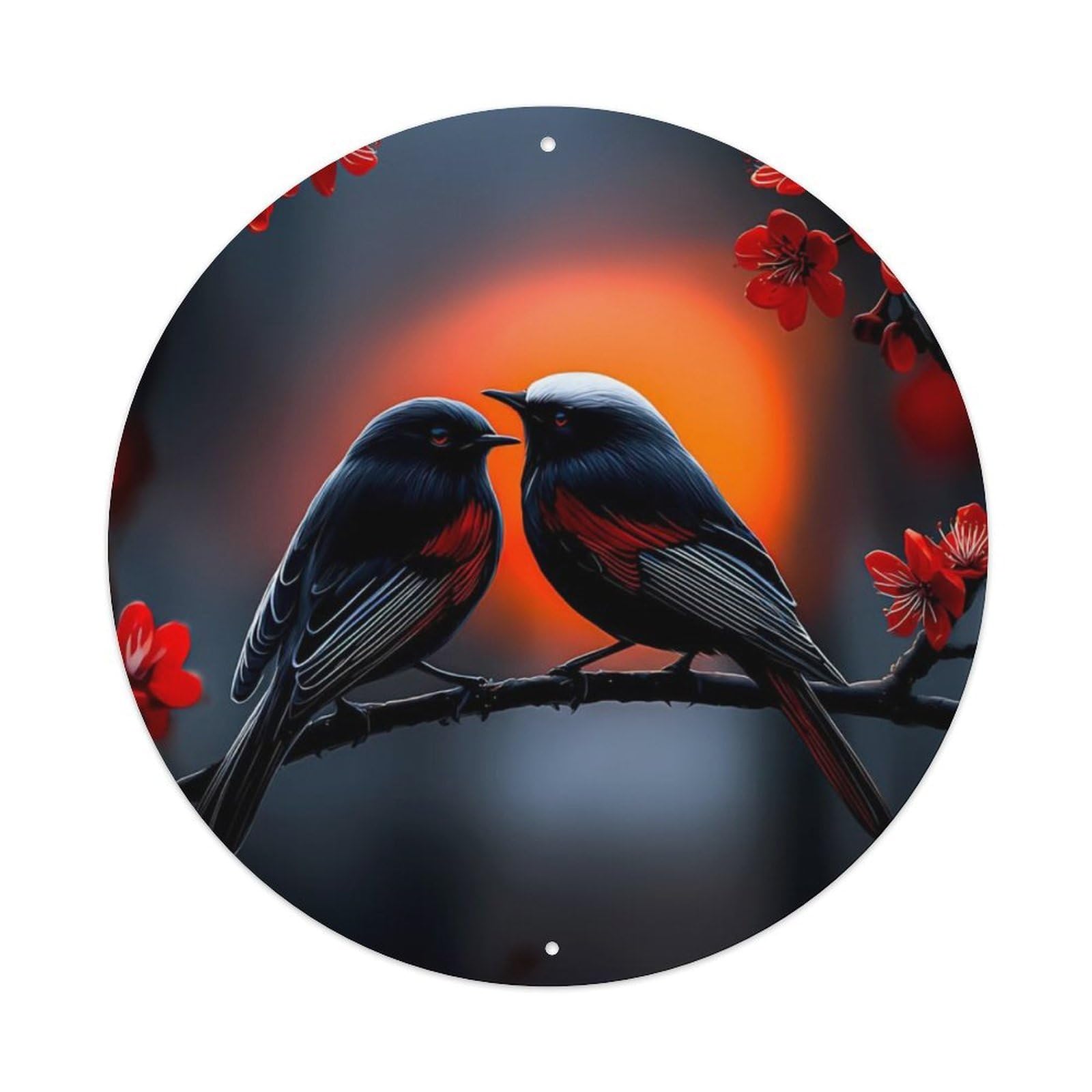 Animal Two Little Birds Red Plum Blossom Romantic Sunset Vintage Metal Tin Sign Plaque Wall Decor for Cafe, Club Bar, Office, Garden Metal Poster 8x8Inch