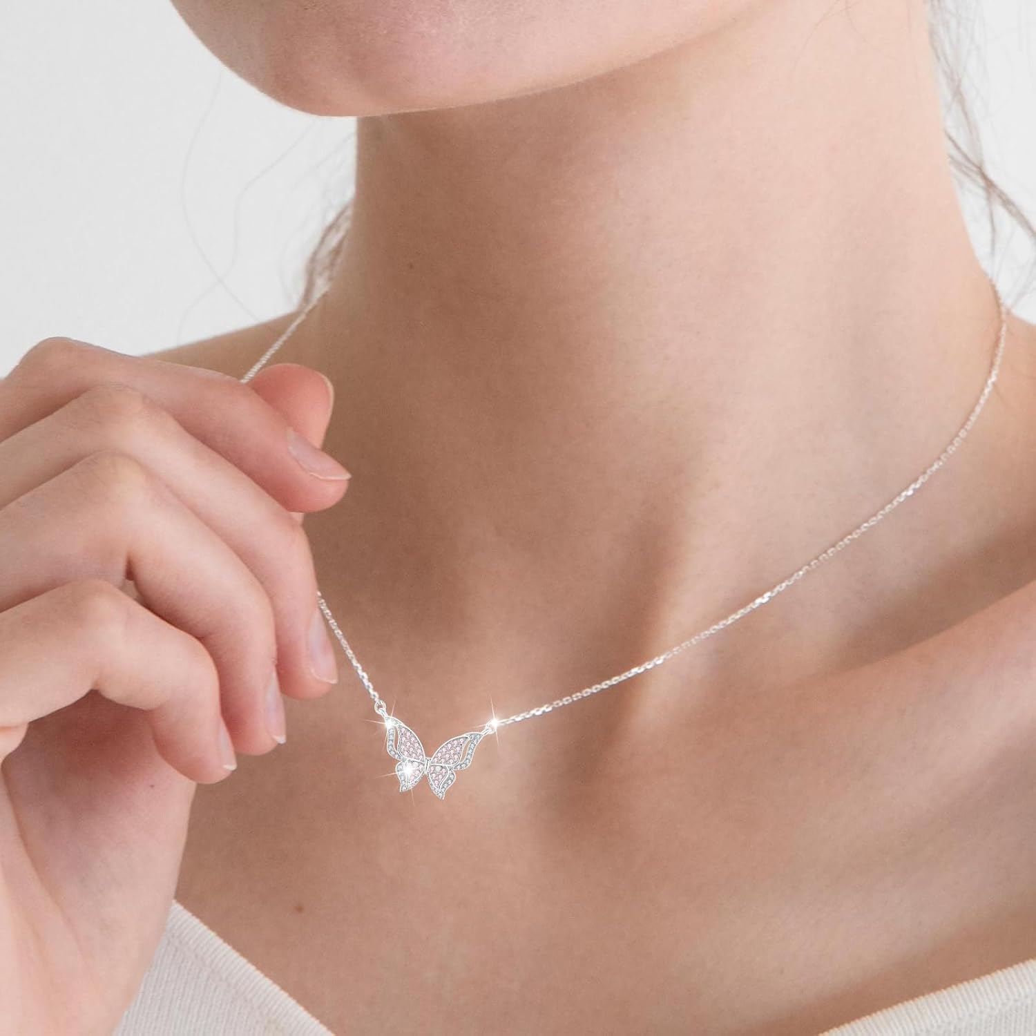 Richapex Women Necklace, Silver Dainty Elegant Butterfly/Whale/Swan Pendant Trendy Necklaces Jewelry, Birthstone Jewelry for Women, Birthday Gifts for Her - Image 6