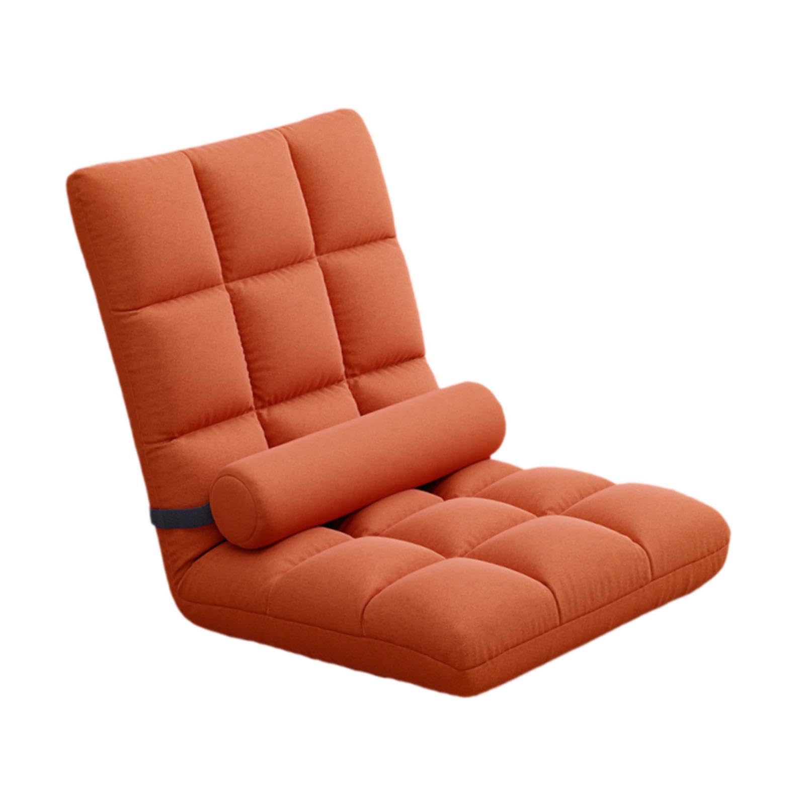 Silla Plegable de Suelo con Respaldo Reclinable, Silla Gaming, Sofá Ajustable, Asiento Suave, Hecha de Franela Y Esponja, Adecuada para, Naranja, Individual