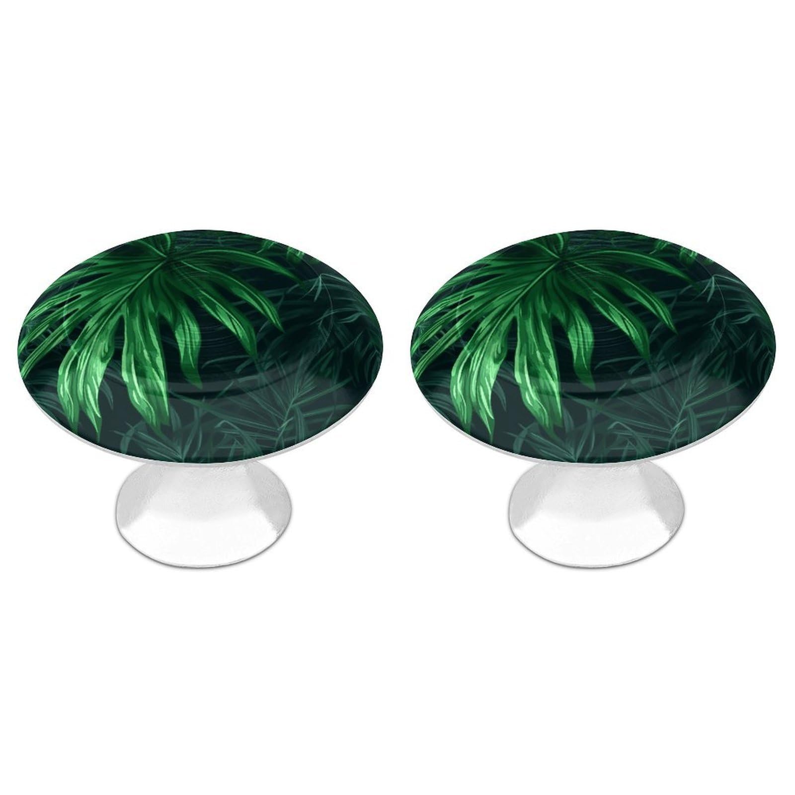 QMNLKH Green Tropical Jungle Plant Cabinet Knobs for Home, Round Drawer Pulls for Kitchen, Personalized Cupboard Handles with Screw, Fashion Dresser Knobs for Office, Drawer Handles, 2 Packs