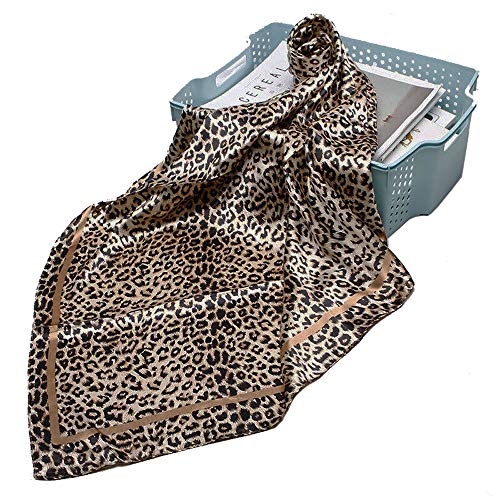 Large Square Black Tan Beige Brown Leopard Cheetah Animal Print Polyester Silk Scarf Women's Scarves Hijab Shawl Pashmina Headband Bandana 36" x 36" inches (3' Feet!) Square2