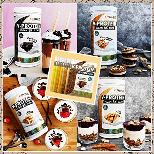 Veganes Protein-Pulver Proben-Paket, 8x30g Mix-Pack - alle Geschmacksvarianten in einer Mix-Box – unglaublich lecker - pflanzliches Protein mit 73-81% Eiweiß | V-PROTEIN 8K Probe