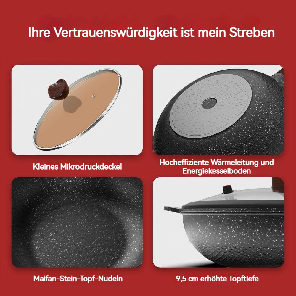 Maifan-Stein Edelstahl-Antihaft-Pfanne mit fünf Lagen, verstärkte Bratpfanne, antihaftbeschichtet, tiefe Bratpfanne mit Deckel, große Größe 32 cm