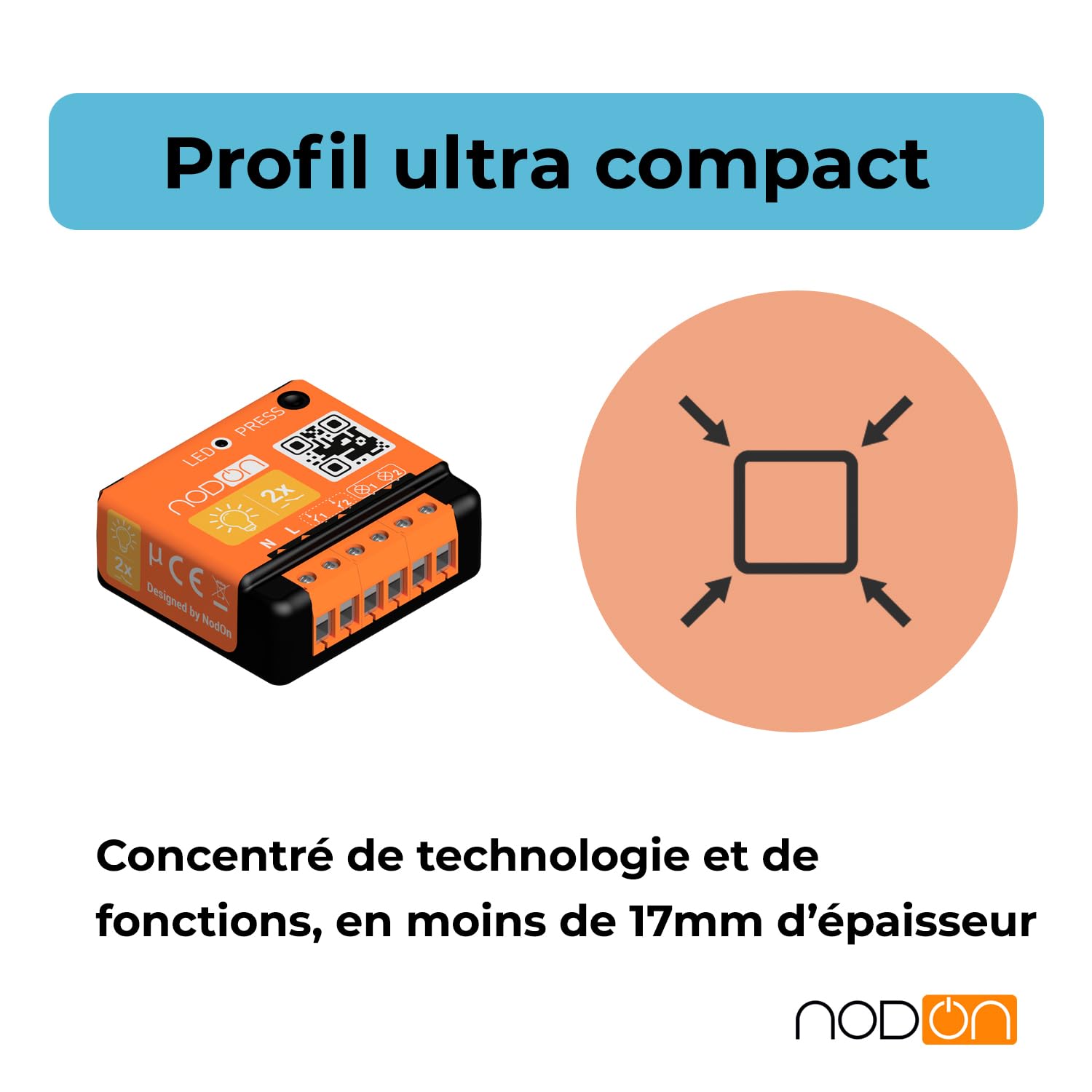 NodOn - EnOcean - Module Interrupteur sans Fil Éclairage on/Off pour Maison Connectée - 2 Canaux, 2x5A - Va et Vient sans Fil et sans Travaux - Compatible Home Assistant Jeedom, eedomus, MyUbiwizz