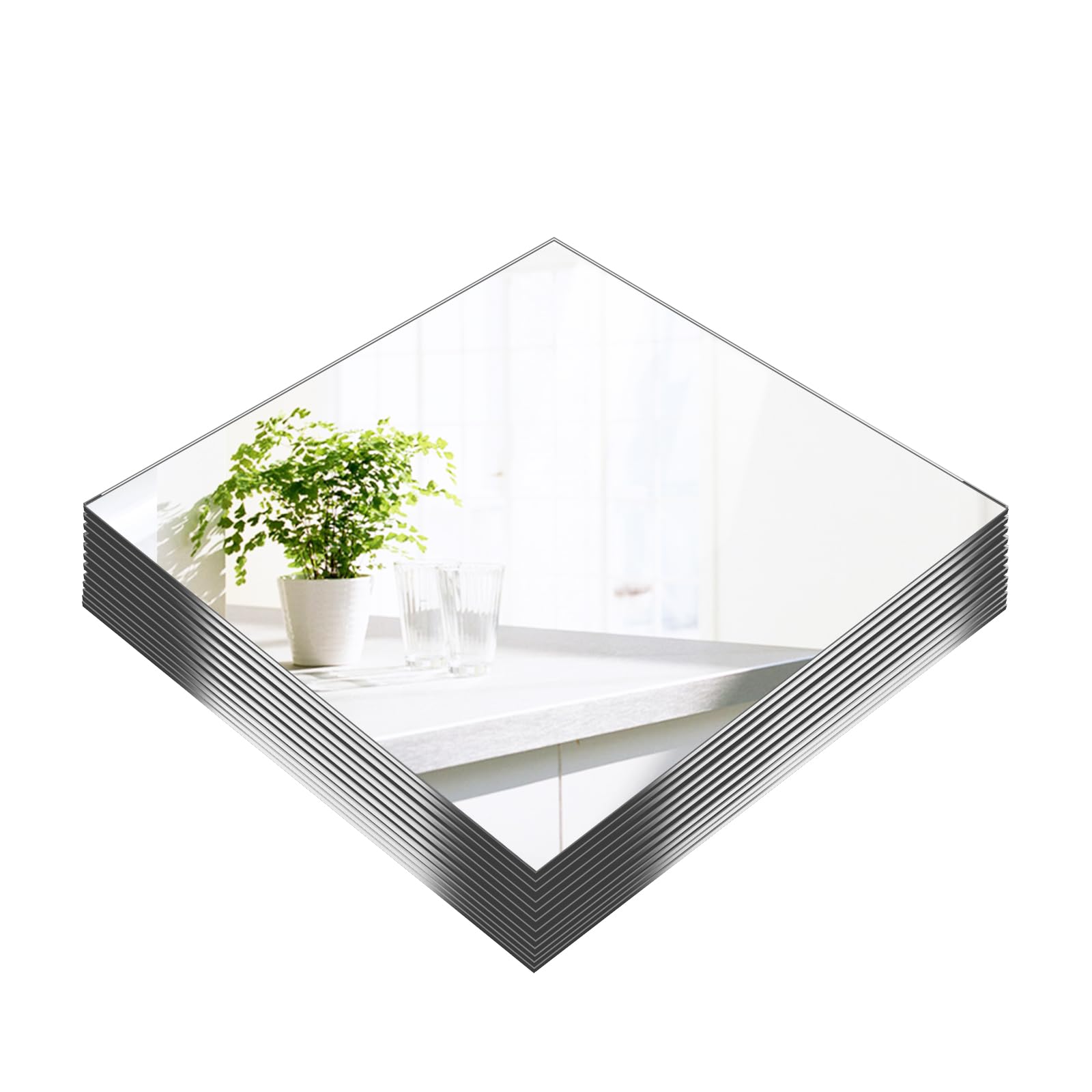 Photo 1 of 16Pack Square Mirrors for Centerpieces, 8 x 8 Inch Mirror Tray Candle Plate Wall Mounted Mirrors, Acrylic Mirror Tiles for Table Wedding Centerpieces Christmas Party Decor, Home Crafts