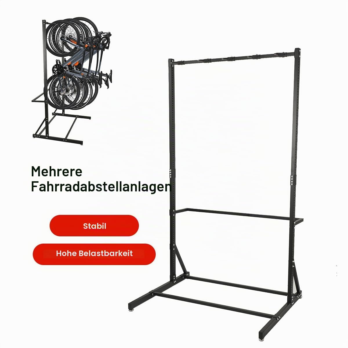 Fahrradständer Für 5 Fahrräder Belastbar bis 136kg, Höhenverstellbar Rennrad Ständer für Zuhause Fahrrad Ständer Halter Indoor Garage Keller Lagerung im Freien Montageständer, 117x94x205cm