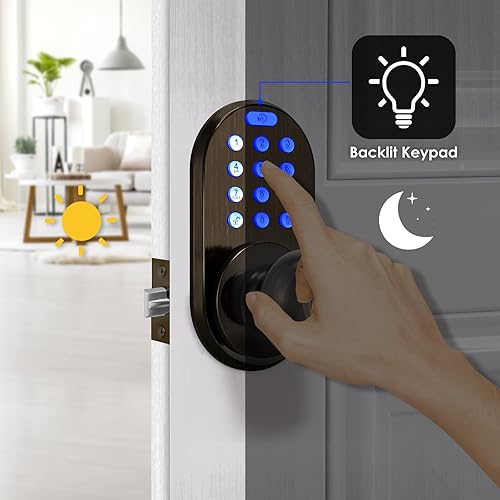 Miniatura 3 de Cerradura de perilla de puerta con teclado de entrada sin llave, cerradura digital inteligente electrónica mejorada para puertas delanteras,