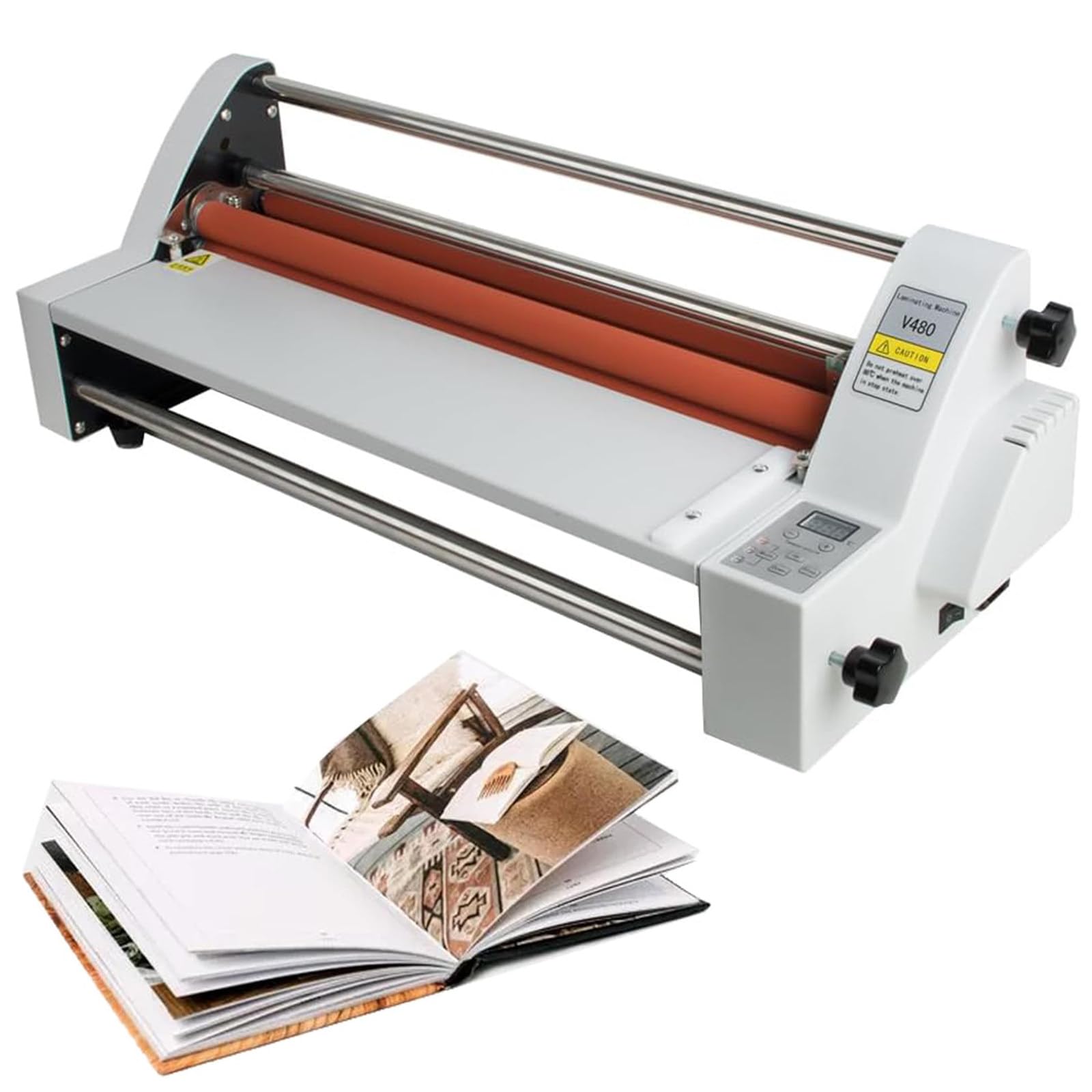 LHUITUI Hot Cold Roll Laminator Machine, Double Sided Film Laminator, Cold Hot Roller Laminating Machine, Adjustable Tension Knobs, Single & Dual Sided, For Protecting And Improving Documents V480