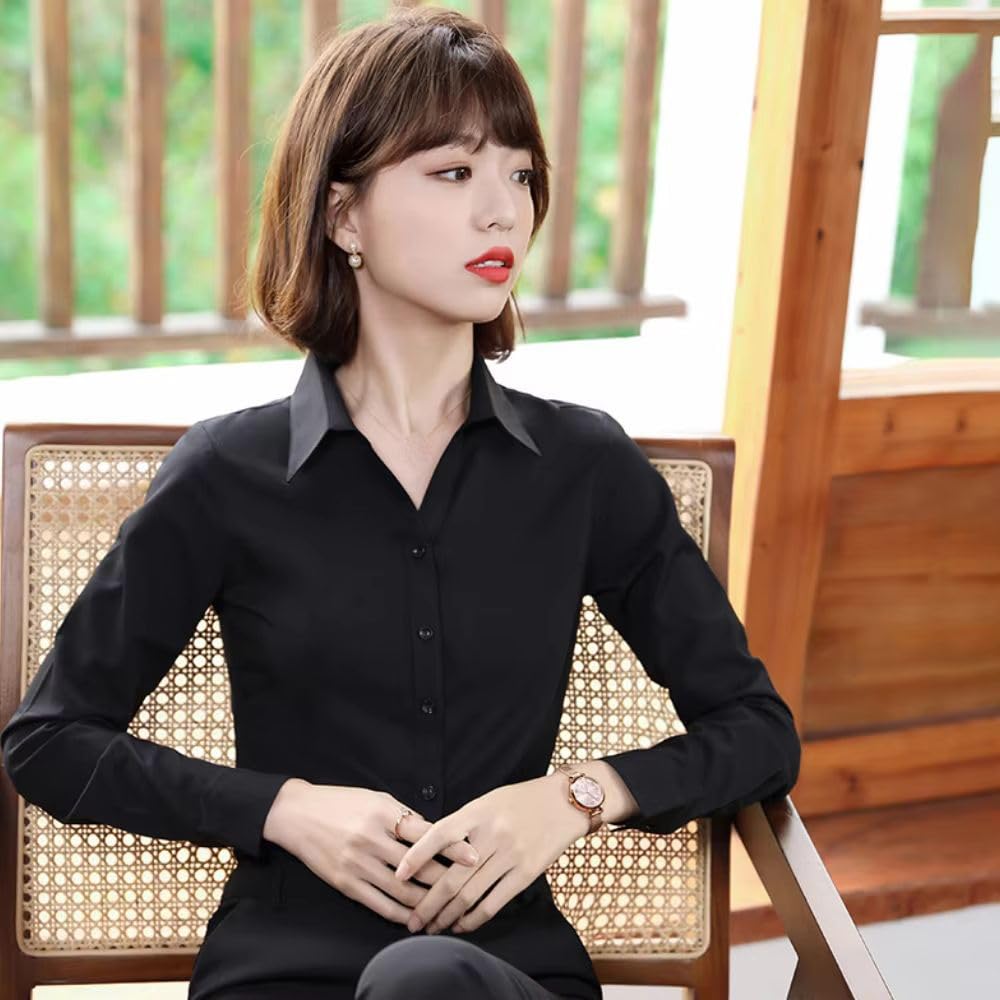 JYHBHMZG Mujer Elegante Camisa Primavera Manga Larga Temperamento Blusa de Gasa Formal Oficina Mujer Ropa de Trabajo Top