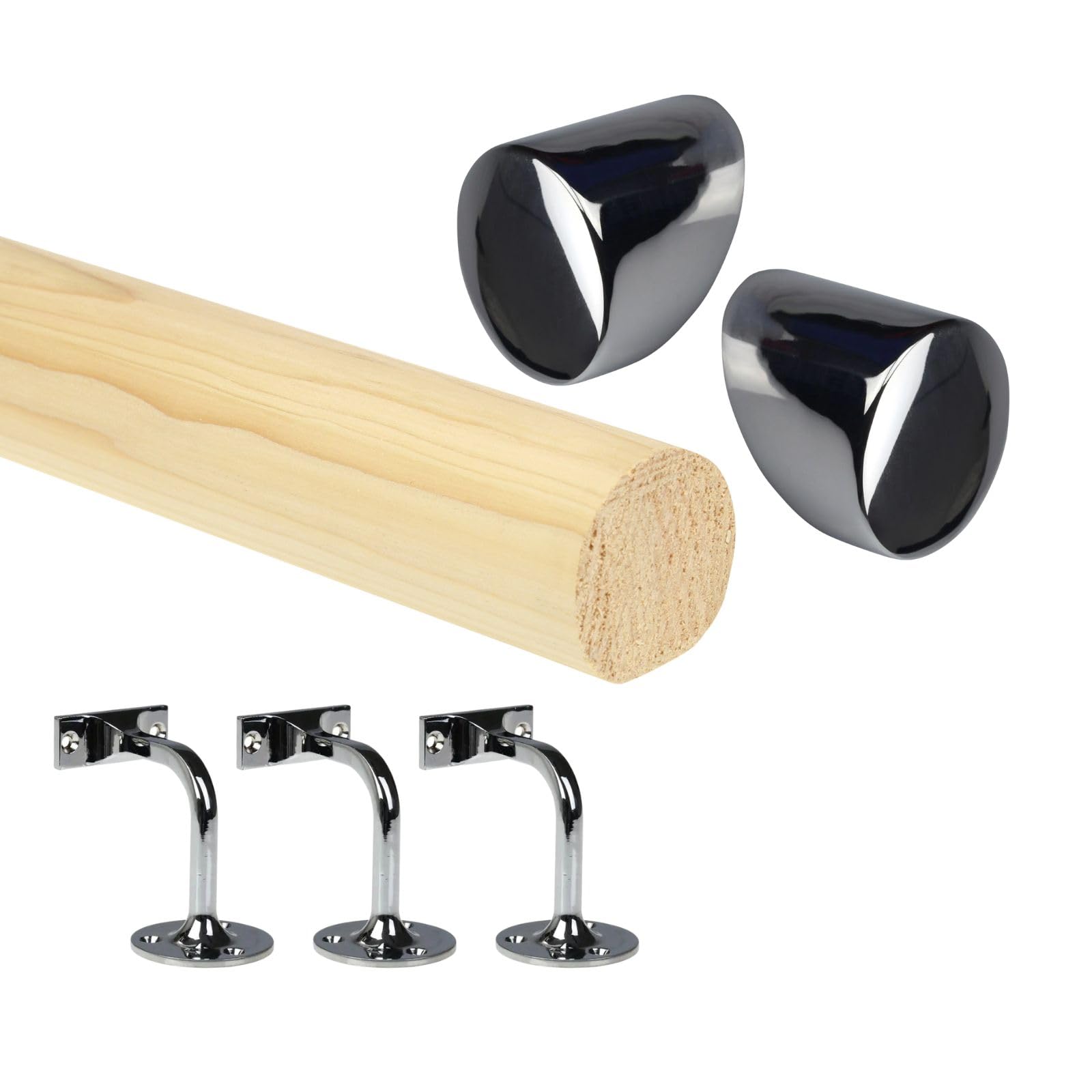 Jackson Woodturners Pine Round Mopstick Handrail KitChrome2400mm from B&Q