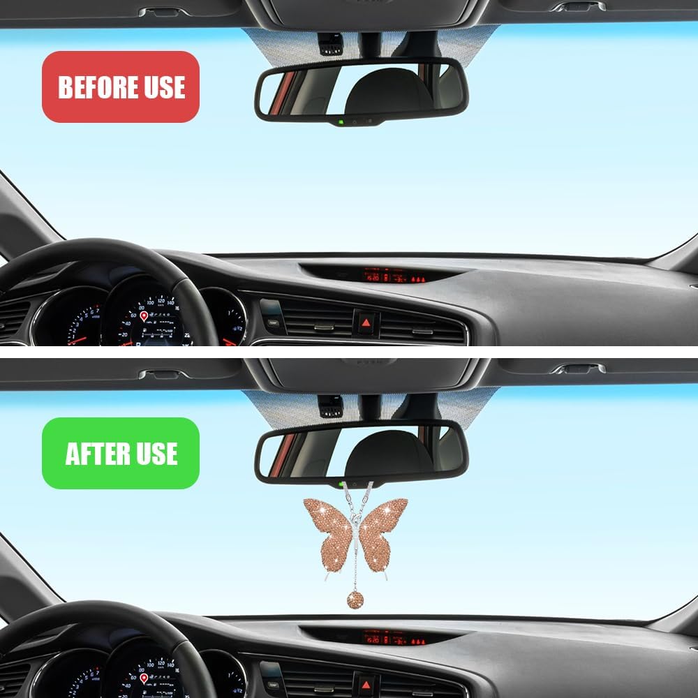 Bling Butterfly Diamond Car Accessories, Car Mirror Hanging Accessories, Crystal Rhinestone Vehicle Rear View Mirror Charms, Lucky Diamond Auto Hanging Ornament Pendant for Cars (Peach) image 5