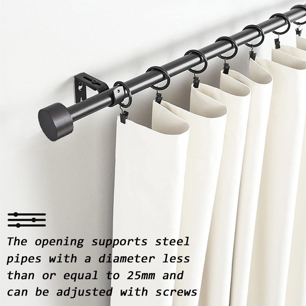 4 Staffe Per Asta Tende In Metallo Nero - Supporti Regolabili Con Viti E Tasselli, Raccordo Resistente Per Aste Fino A 2,5 Cm, Ideali Per Camera, Bagno E Soggiorno - 2