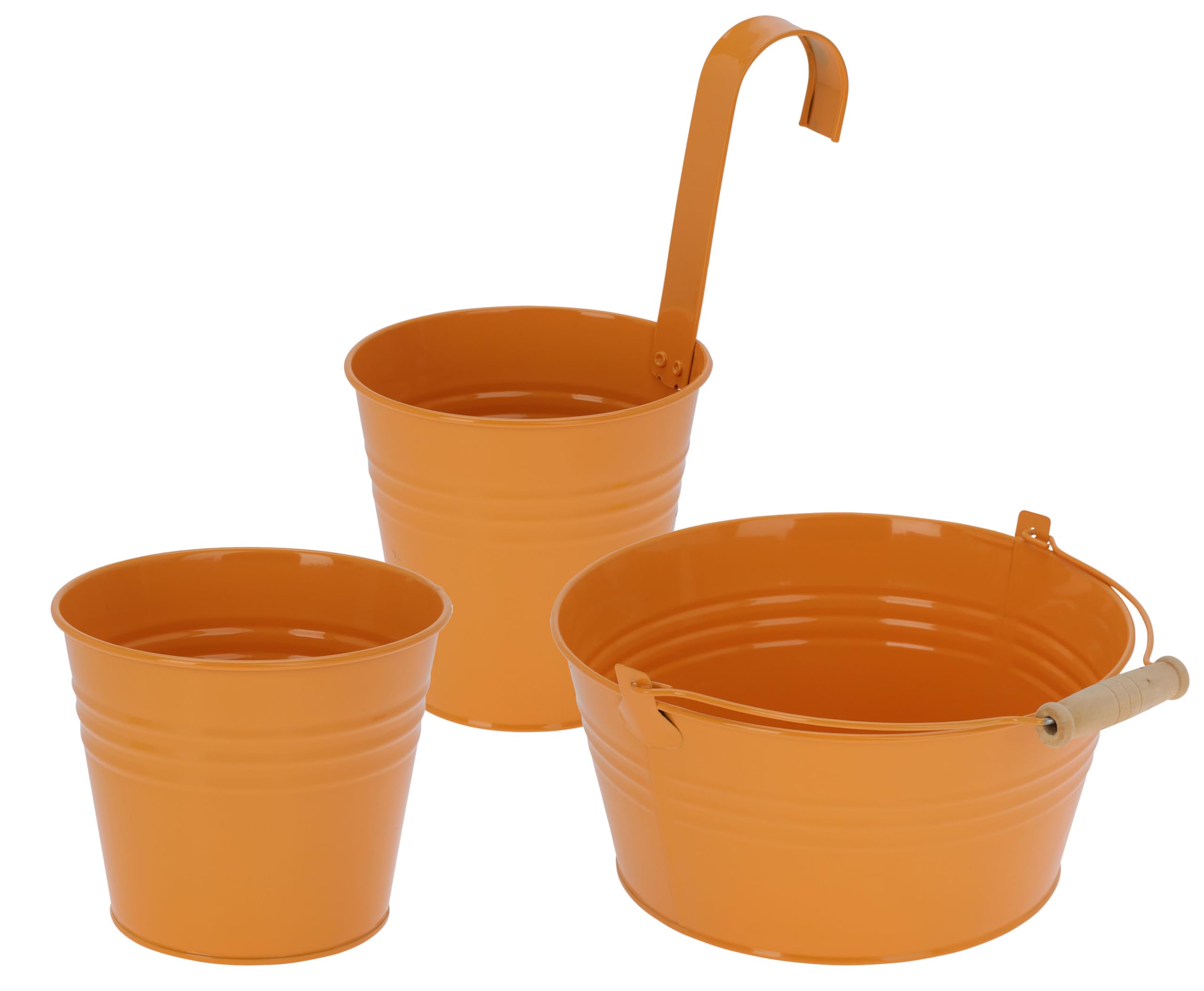 Muddy Hands Set of 3 Colourful Zinc Metal Plant Pots - Hanging, Pot & Bowl Planters - Decorative Indoor Outdoor Flower & Herb Garden Planters (Orange)