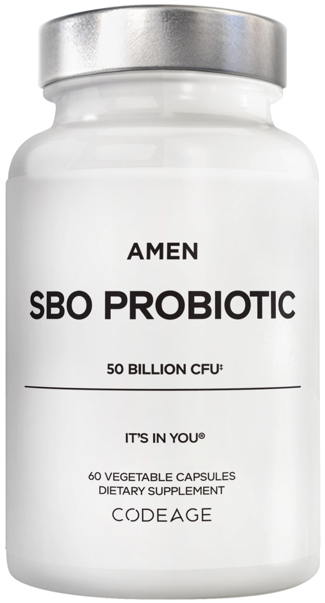 Amen Probiotics Supplement, SBO Probiotic and Organic Prebiotics, 50 Billion CFUs, Shelf Stable, No Refrigeration Required, Flora Daily Probiotic Formula for Women & Men, Vegan & Non-GMO, 60 Capsules