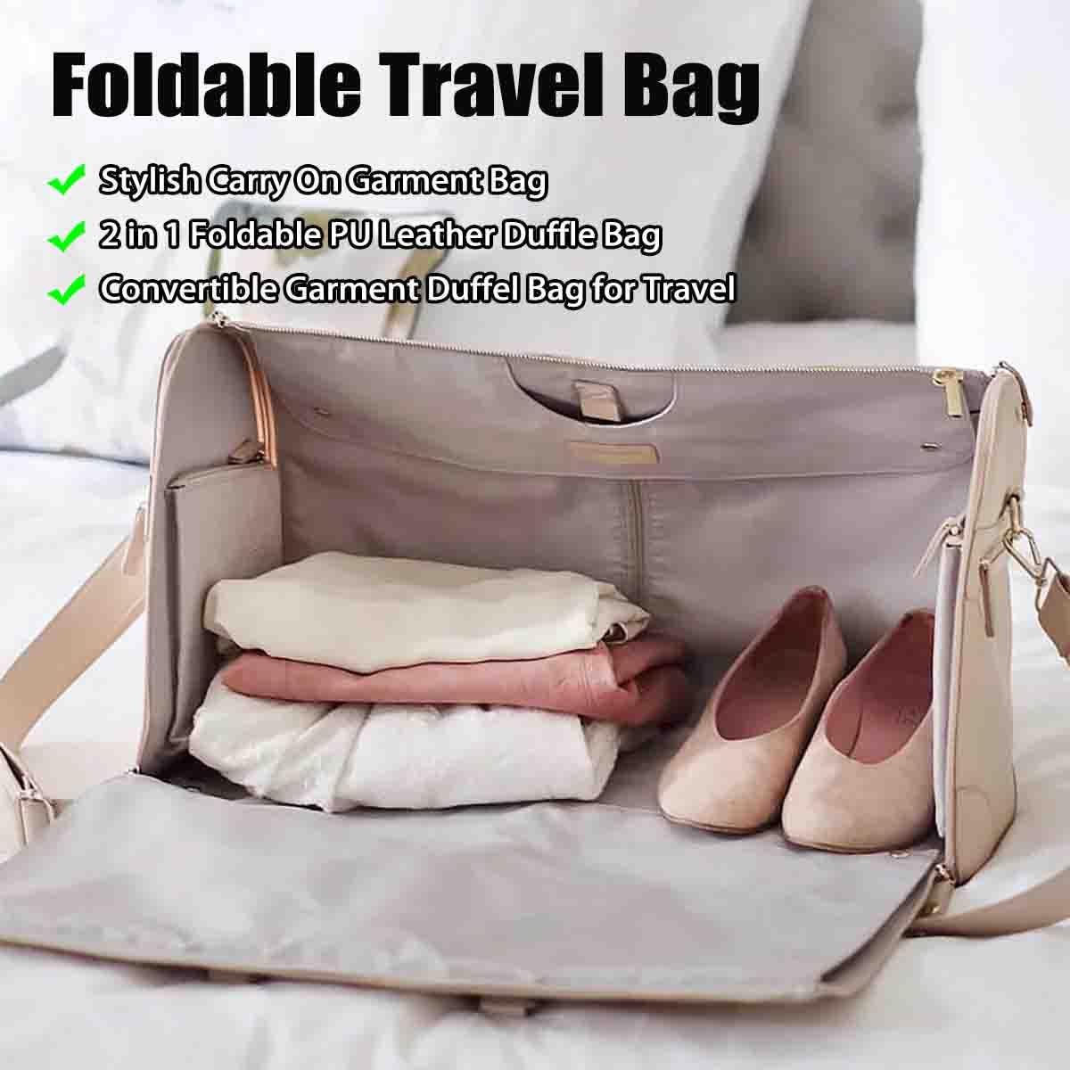 Faltbare Reisetasche,Pu-Leder Travel Bag Mit Schuhbeutel, 2 In 1 Reisetasche Damen Wasserdicht,Umwandelbarer HandgepäCk Anzugtasche FüR Reise,FüR üBernachtung,Urlaub,Wochenenden, AusflüGe (Schwarz)