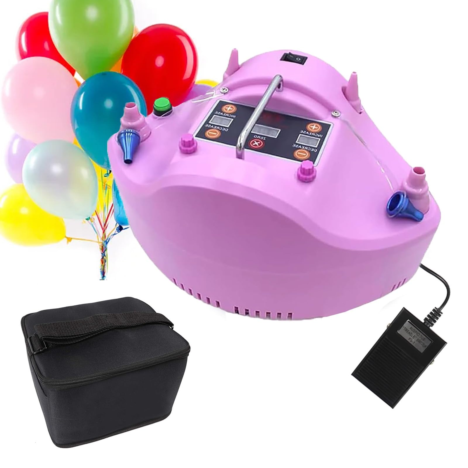 Inflador de Globos eléctrico de 1200 W, inflador Profesional de Doble Orificio con Temporizador y función cuantitativa. Ideal para Crear Ramos de Globos, cumpleaños y Fiestas(Pink)