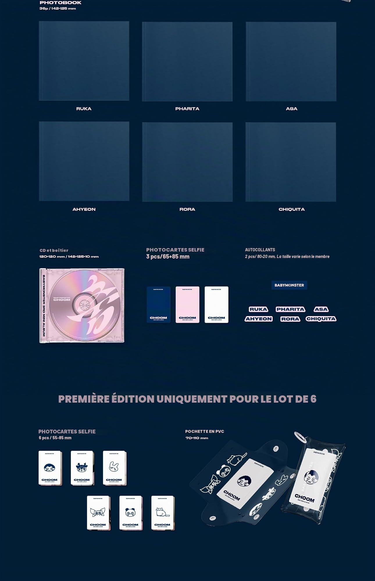 BABYMONSTER CHOM 3ème Mini Album Jewel Version aléatoire Étui + CD + Livre photo + Carte Selfie + Autocollant + Suivi