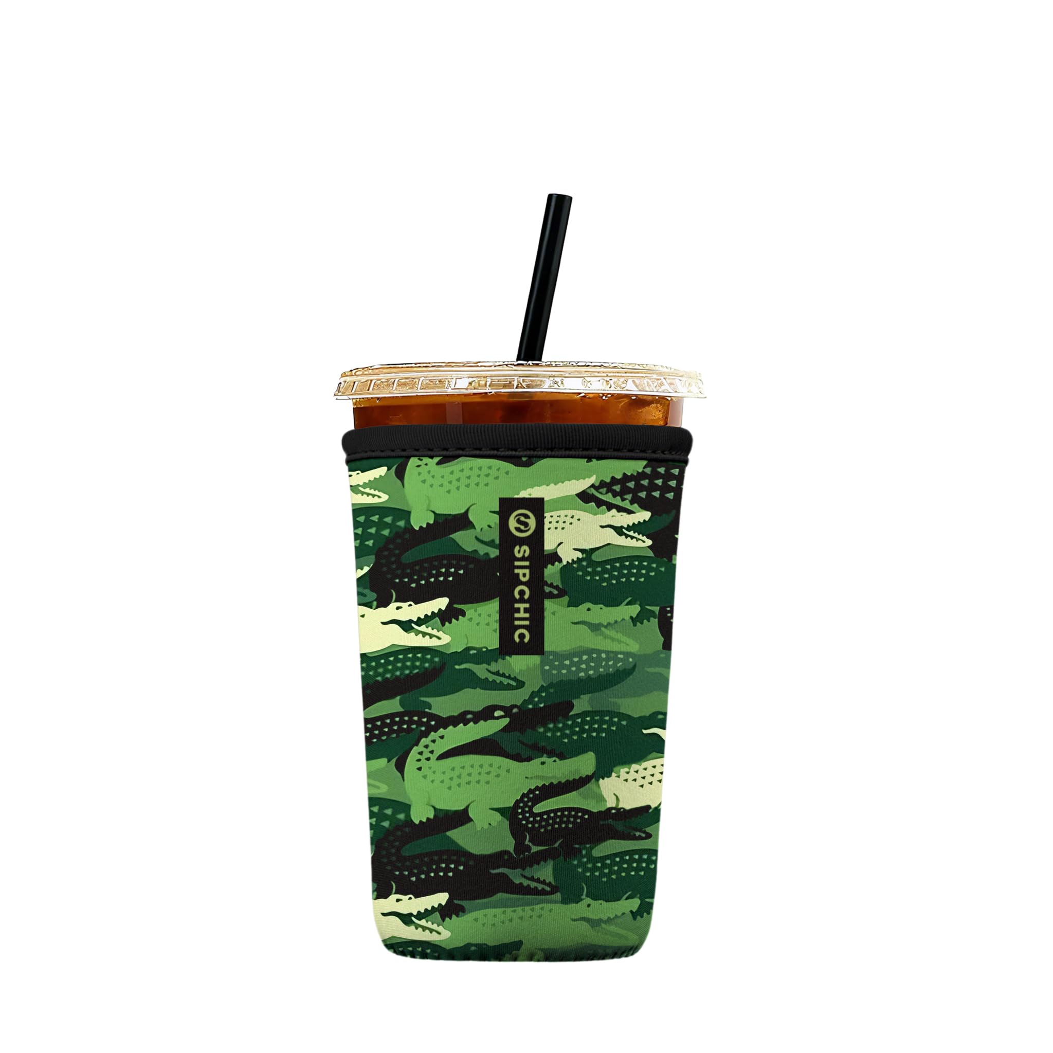 Iced Coffee Sleeve – Neoprene Reusable Cup Sleeves for Drinks, Insulated Drink Sleeves to Keep Hands Dry &amp; Drinks Cold, Stylish &amp; Durable Coffee Sleeves (Crocodile Camo, Medium: 22-29oz)